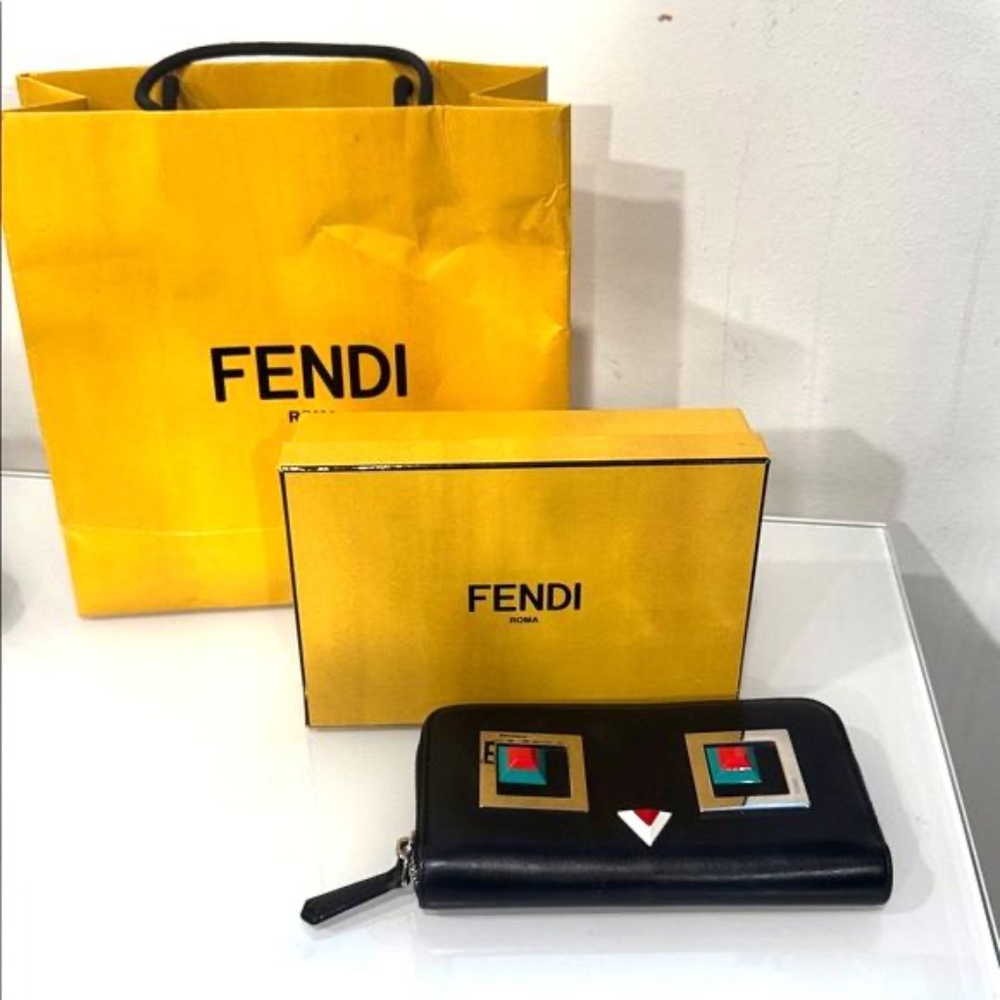 Fendi Monster Wallet w Silver & Red Accents + Box & shopping bag 👹